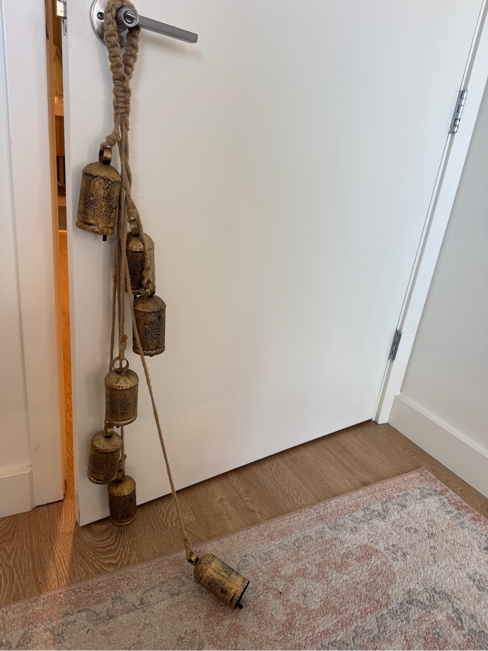 Decorative Hanging Brass Bells Rope Accent - Brown/Gold